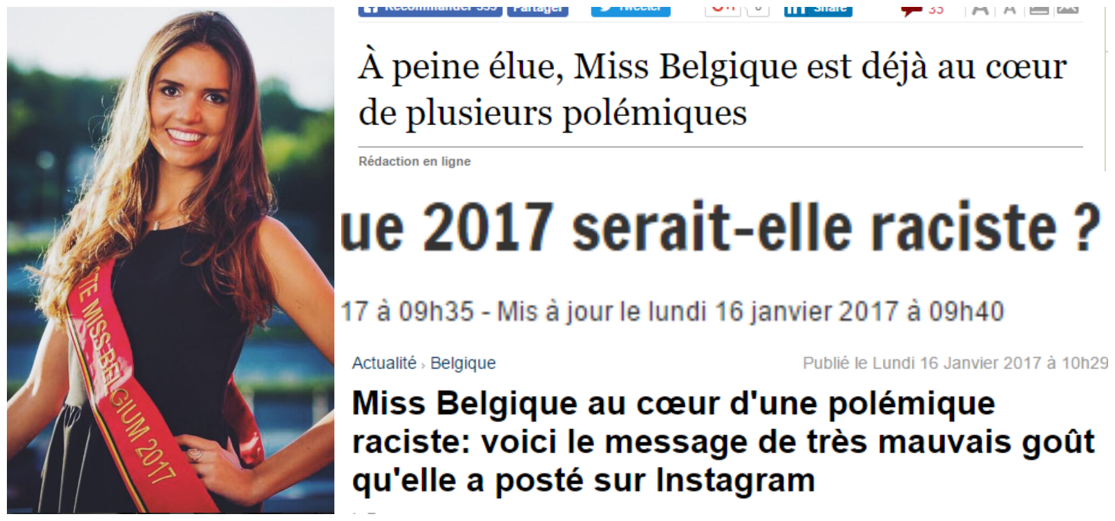 titres de presse miss belgique raciste 2017